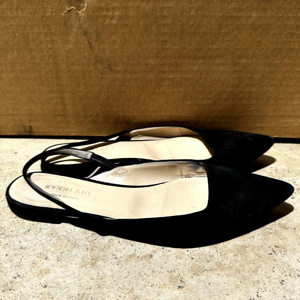 Everlane The Editor Slingback Flat Shoes Pointed Toe Suede Leather Black 6 View 4